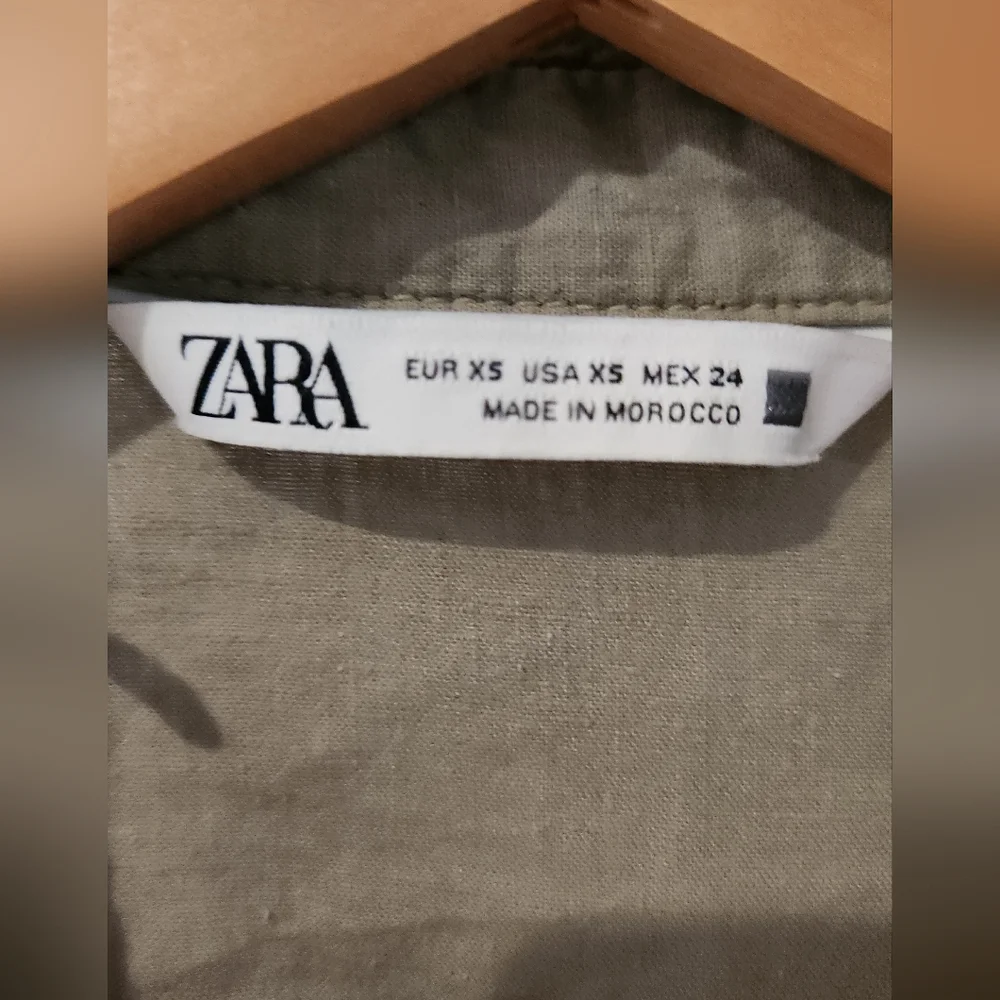 Zara Xs Oversize Green Casual Button Down‎ Shirt Lightweight Cotton Wood Buttons - Picture 2 of 6